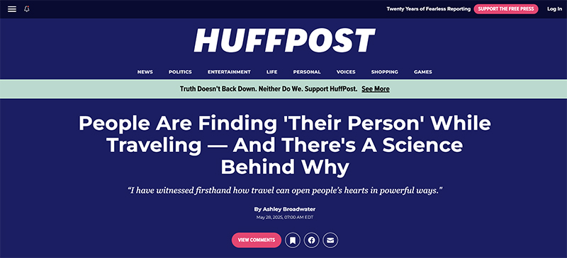 Screenshot of Why Not Roam's press mention on HuffPost.com
