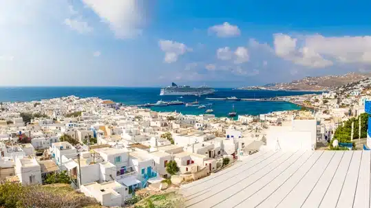 Panoramic view over Mykonos, Greece