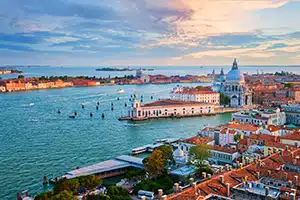 Venice, Italy View of Venice lagoon and Santa Maria della Salute church. Venice, Italy
